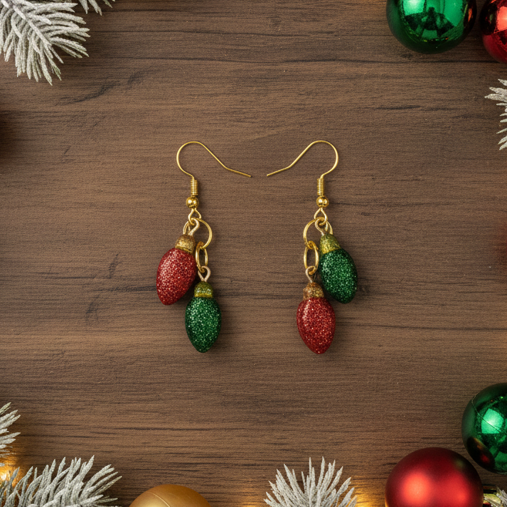 Red and Green Christmas Light Earrings