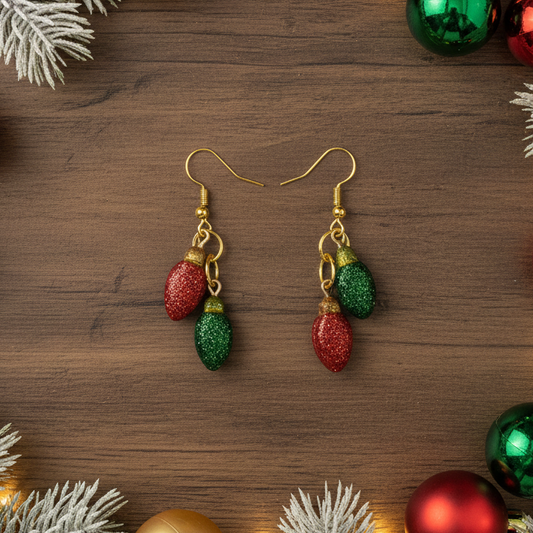 Red and Green Christmas Light Earrings