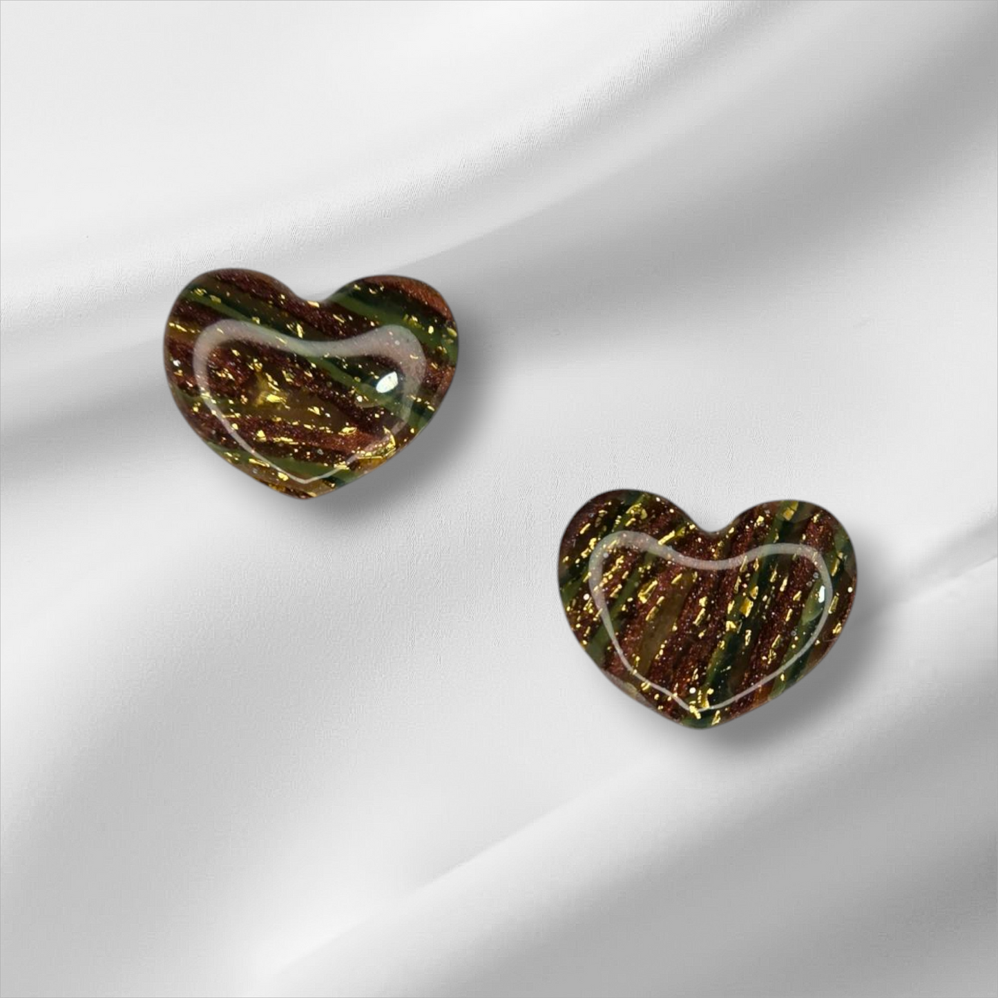 Green with Gold Foil UV Resin Coated  Stud Earrings