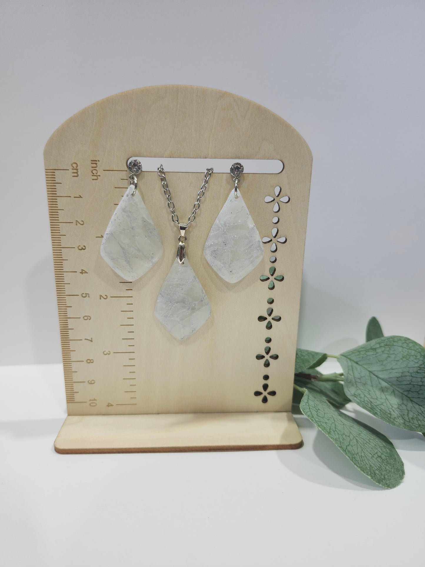 Translucent White Earring and Necklace Set